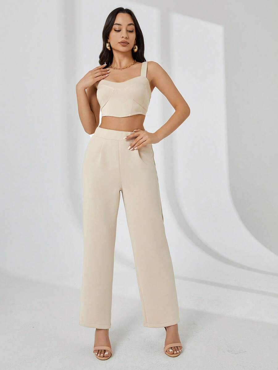 SHEIN Dames set met effen cami-top en broek met wijde pijpen