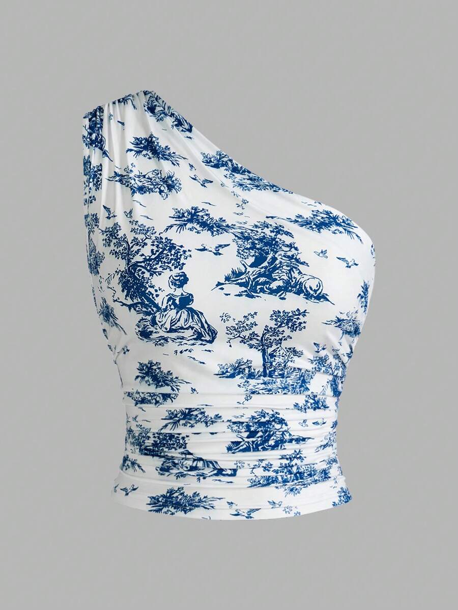 SHEIN EZwear Damski top na ramię z nadrukiem w stylu vintage