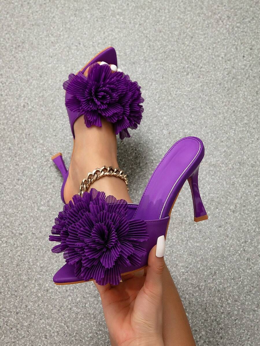 Fashionable Purple Stiletto Heeled Sandals For Women, Pointed Toe & Slip-Resistant Sole Design, Perfect For Spring/Summer Parties