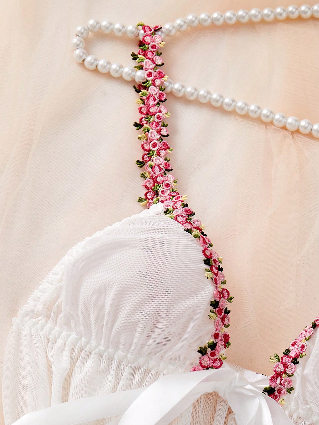 FloralLove فستان نوم نسائي ساخن مزين بالزهور، ديكور ربطة أمامية