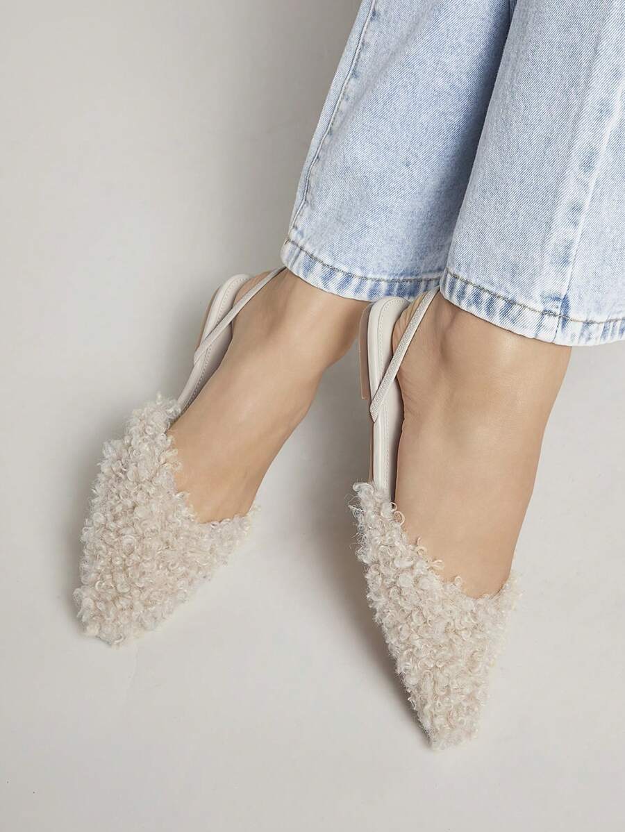 SHUZIA Women Plush Pointed-Toe Simple Daily Flat Sandals