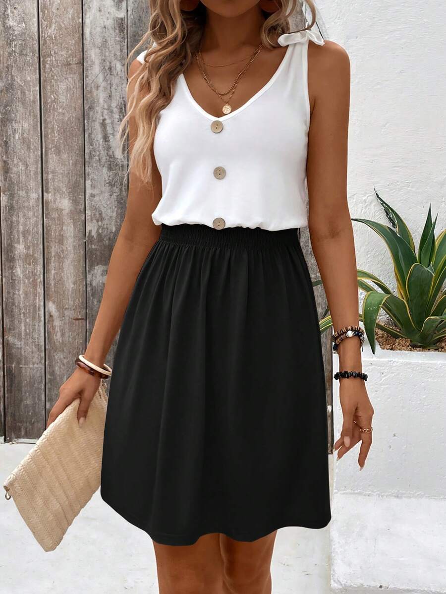 SHEIN LUNE Women Casual Colorblock A-Line Dress With Minimalist Design