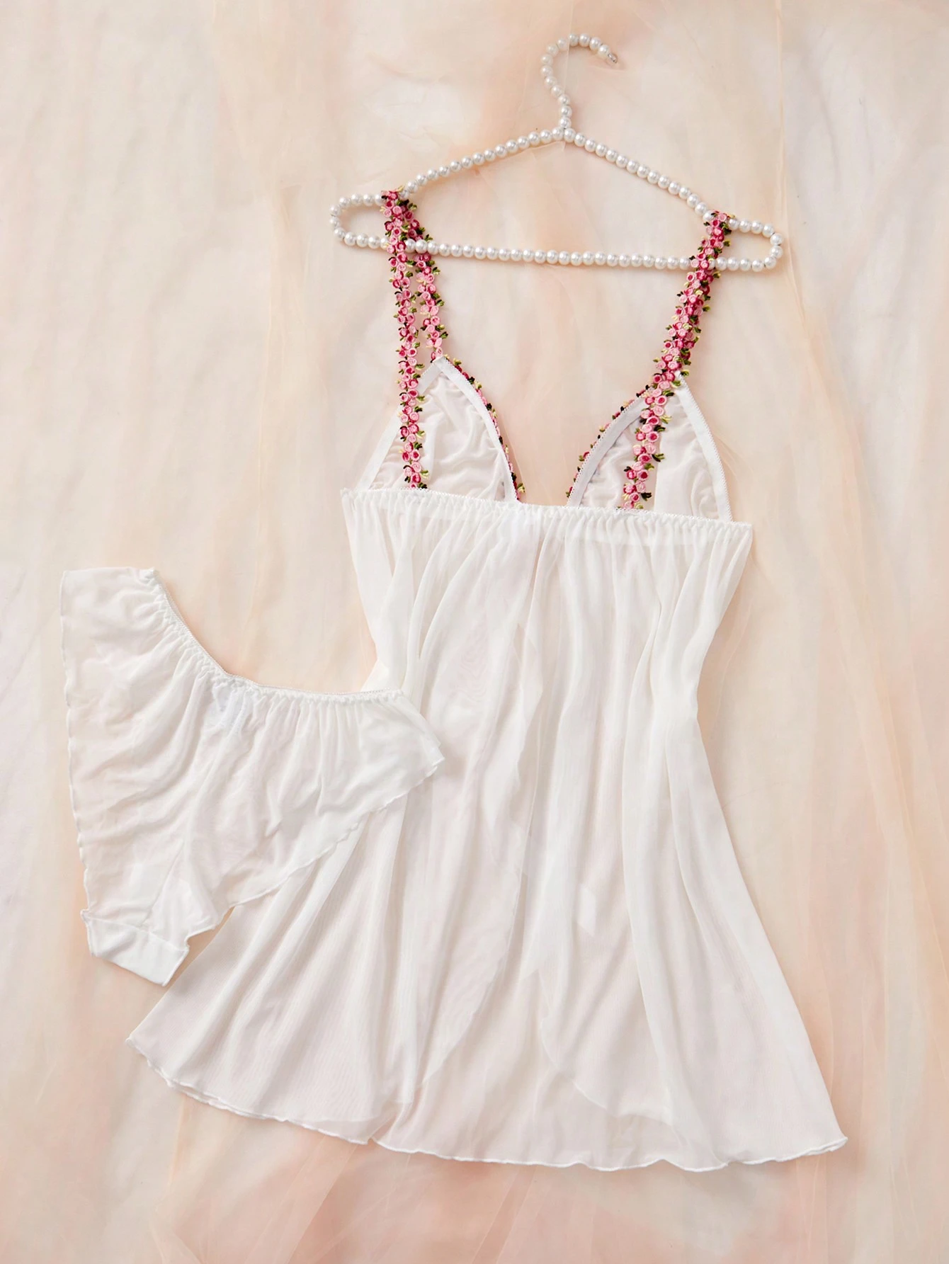 FloralLove فستان نوم نسائي ساخن مزين بالزهور، ديكور ربطة أمامية