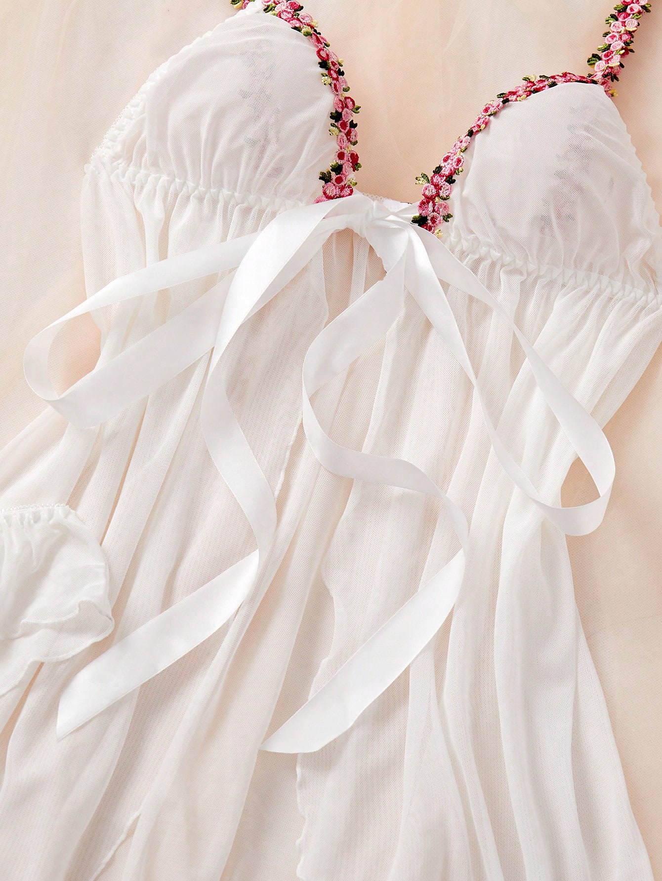 FloralLove فستان نوم نسائي ساخن مزين بالزهور، ديكور ربطة أمامية