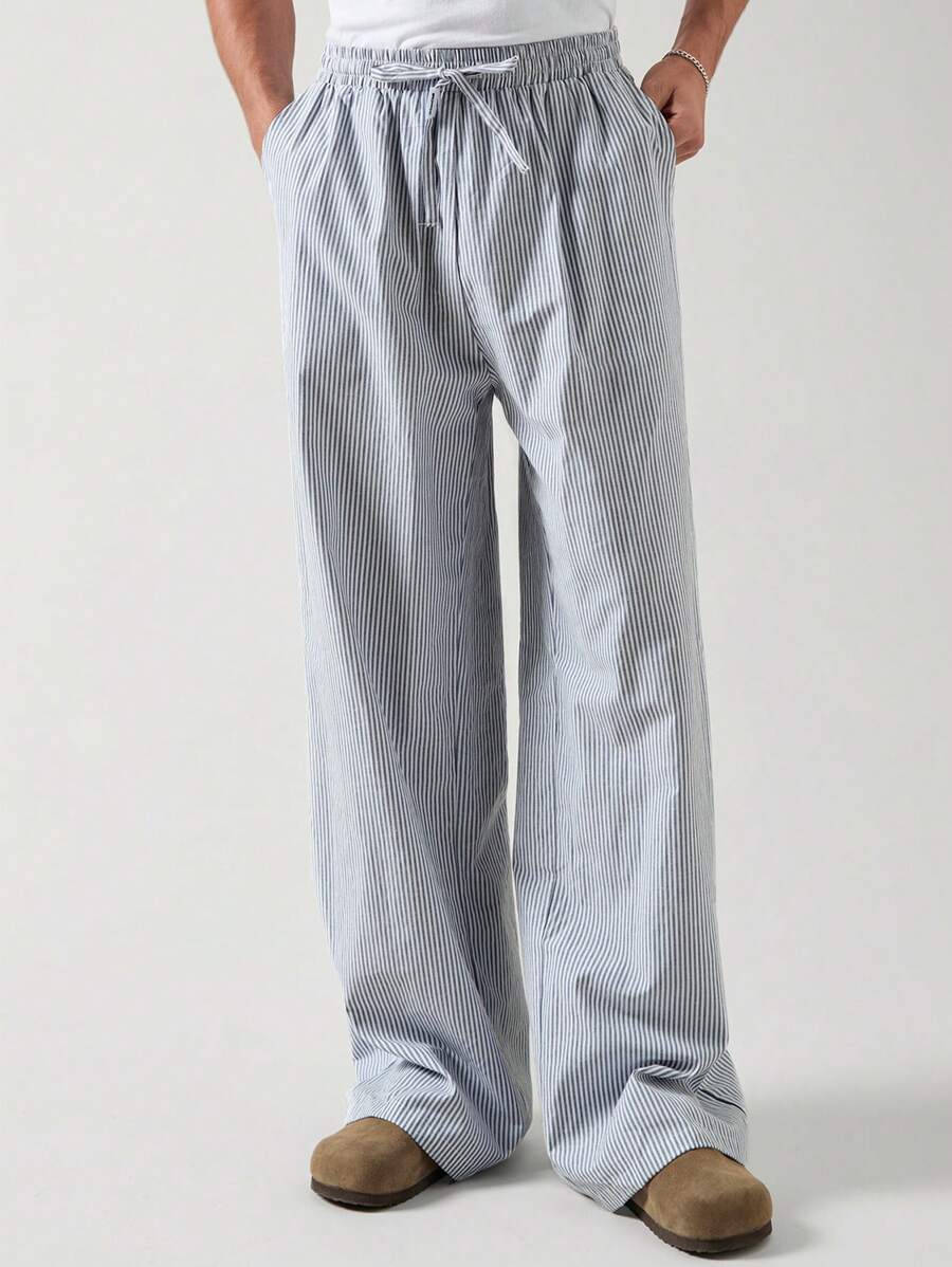 SWAVVY Men's Woven Casual Striped Straight Pants, Long Vacation Slacks Pants, For Husband, Boyfriend Gifts