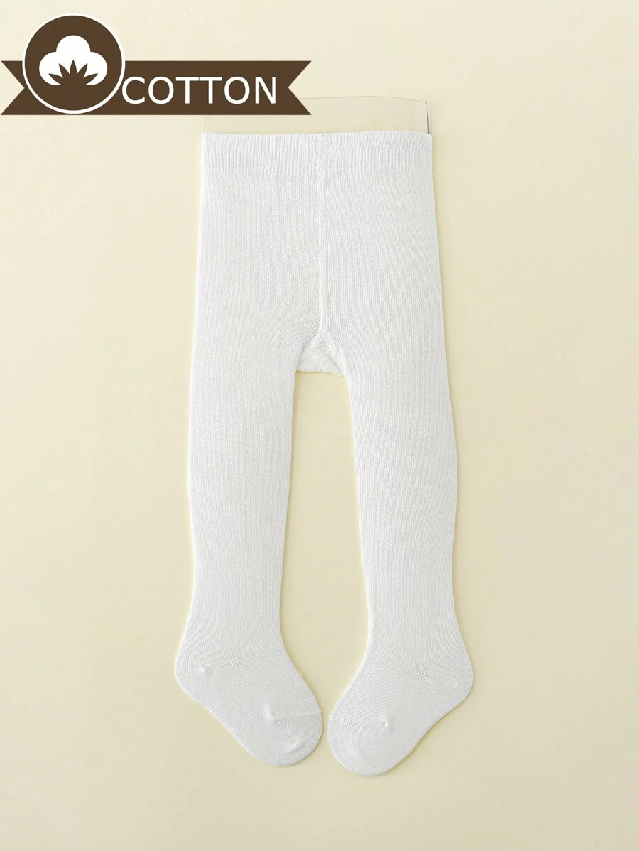 1pc Baby Girls' White Opaque Tights, Sweet And Lovely For Everyday Wear