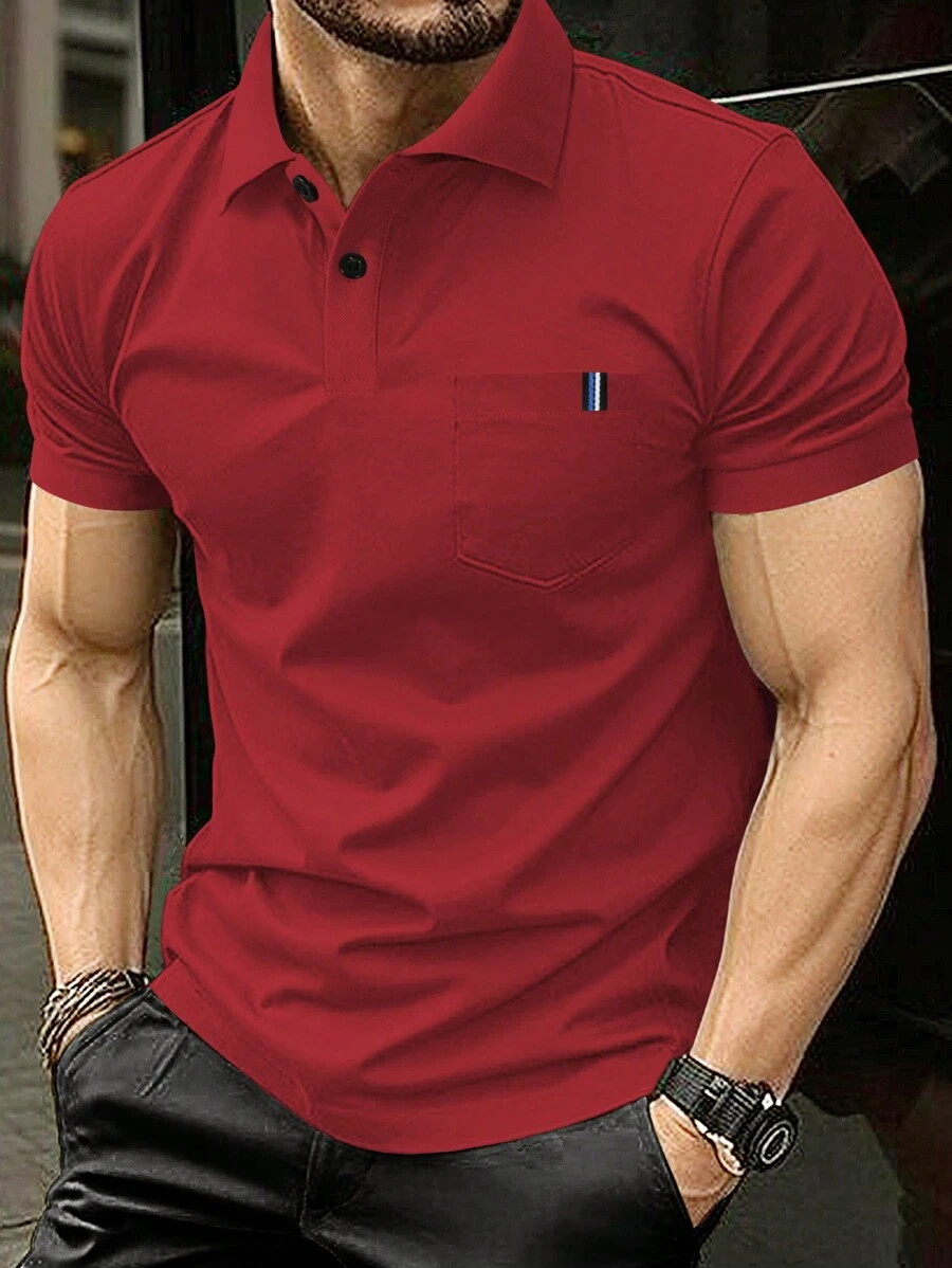 Manfinity Homme Effen herenpoloshirt met enkele rij knopen en korte mouwen, zomer