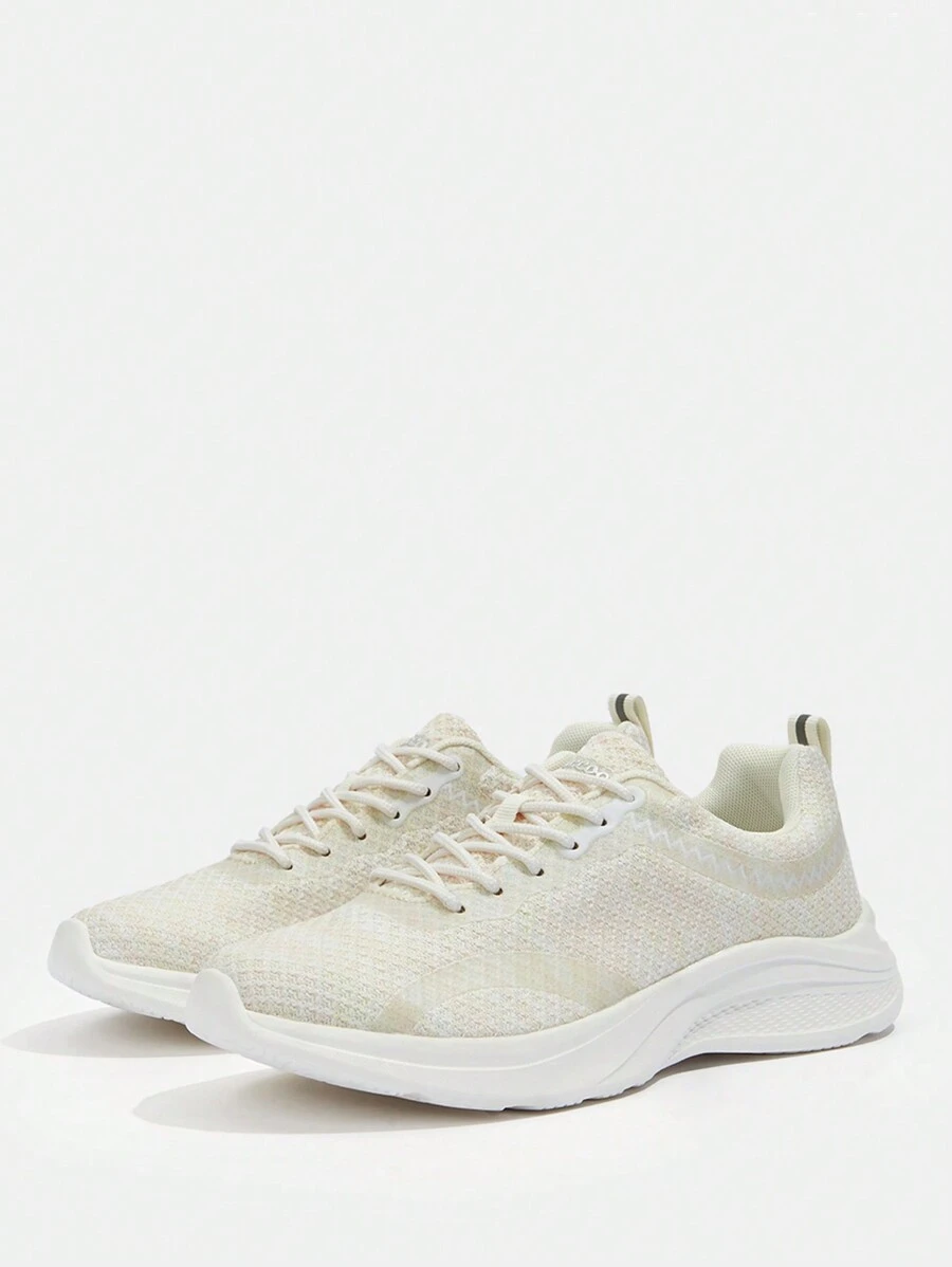 Knit Panel Lace Up Front Running Shoes Tainers