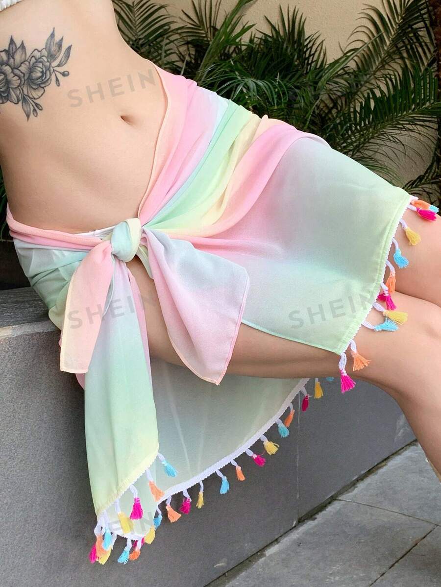 DAZY Cubre-todo de verano de moda para mujer decorado con flecos coloridos