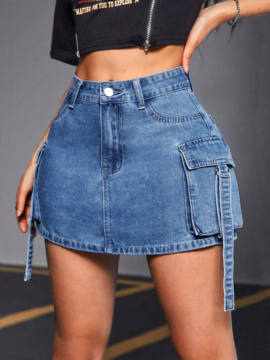 SHEIN EZwear Damska prosta, dżinsowa spódnica w kształcie litery A do noszenia na co dzień
