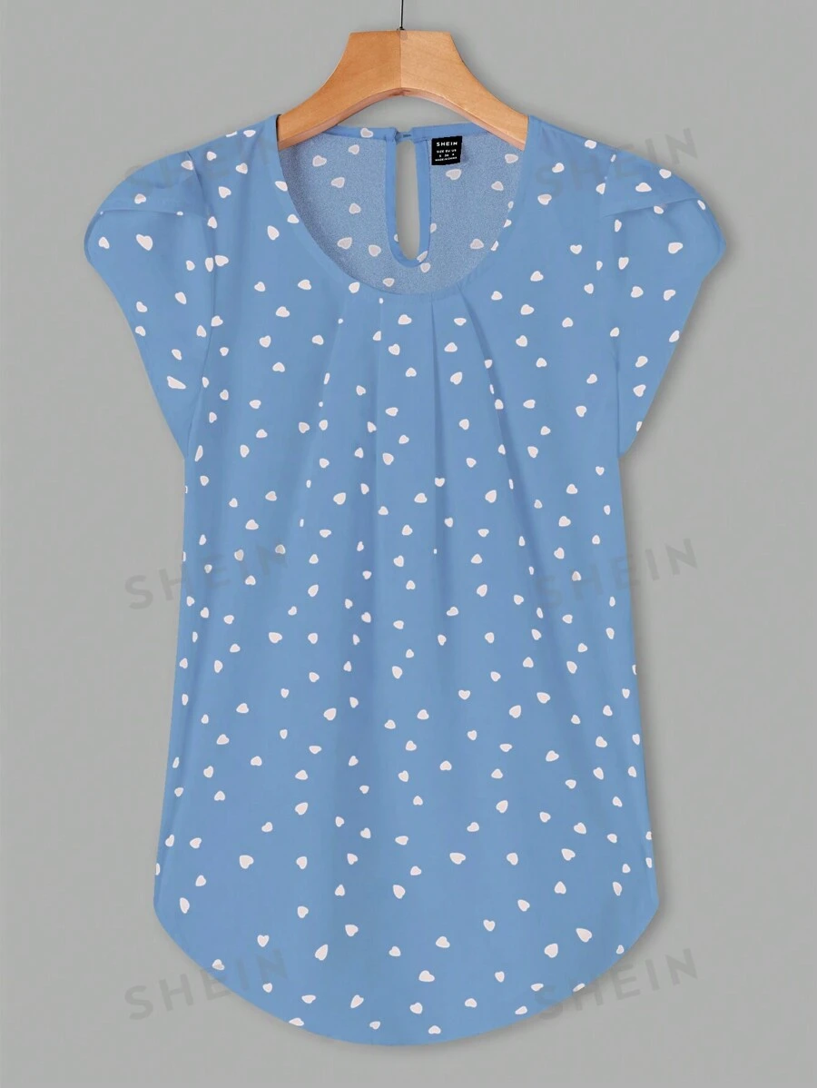 EMERY ROSE Blusa de verano de manga corta para mujer con cuello redondo y estampado de corazones