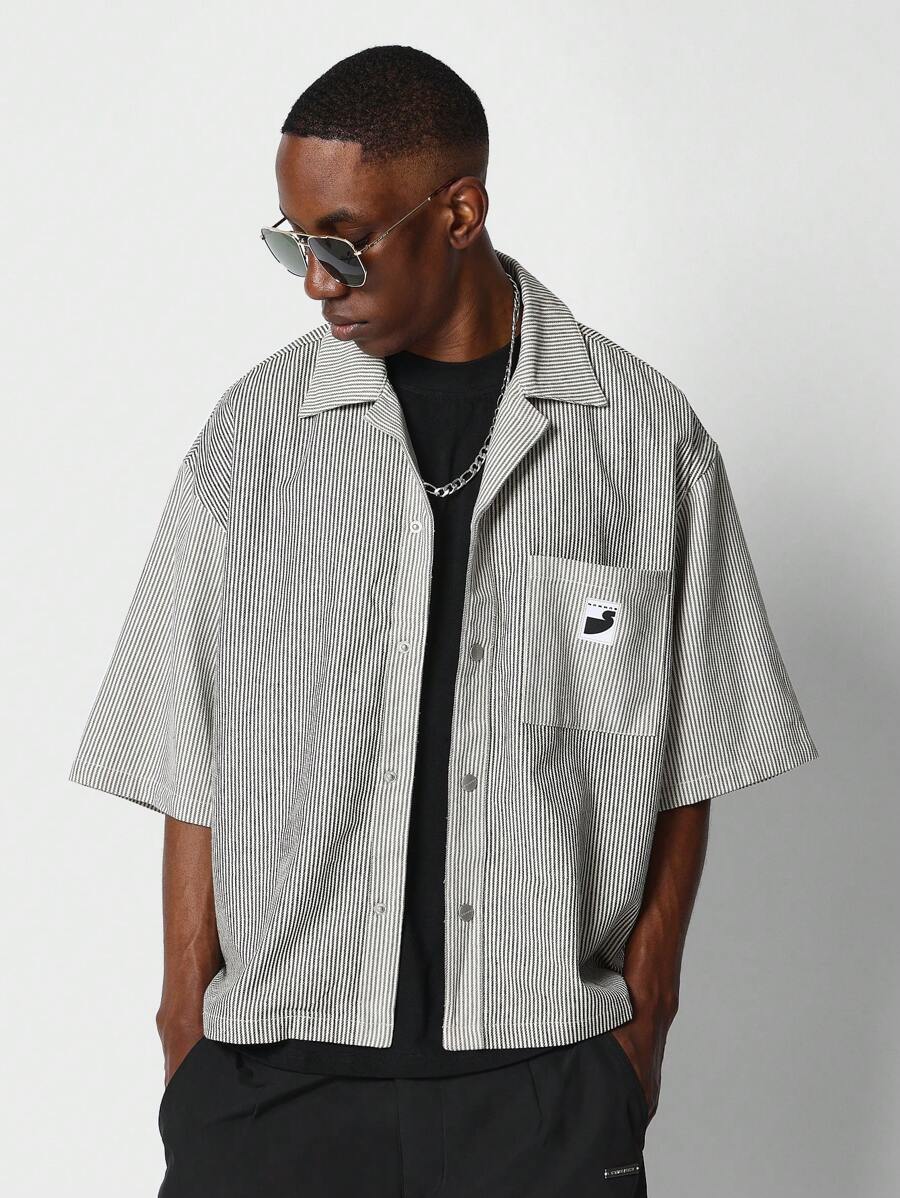 SUMWON Boxy Fit Striped Shirt With Pocket