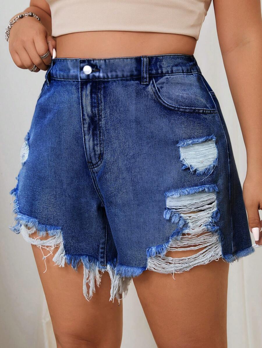 SHEIN EZwear Plus maat licht gewassen gescheurde sexy denim shorts
