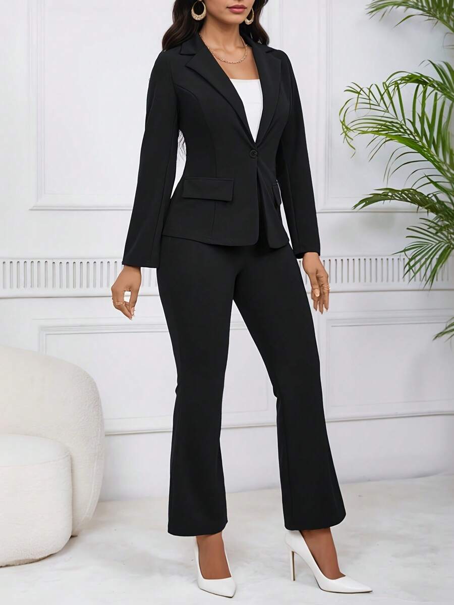SHEIN Clasi Solid Color Turn Collar Single Breasted Suit Jacket And Pants Set