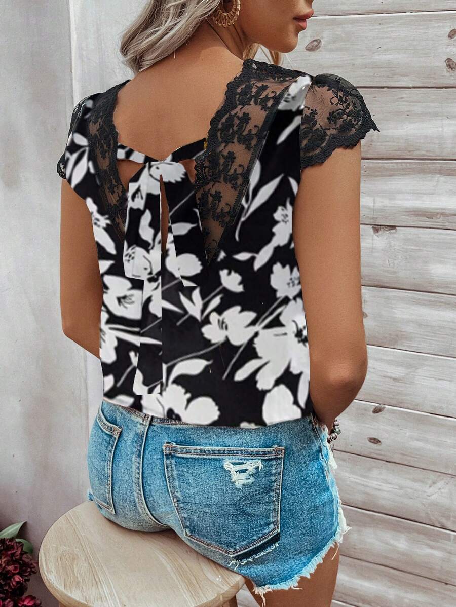Breezaya Women Lace Patchwork Casual Back Strap Spring/Summer Shirt
