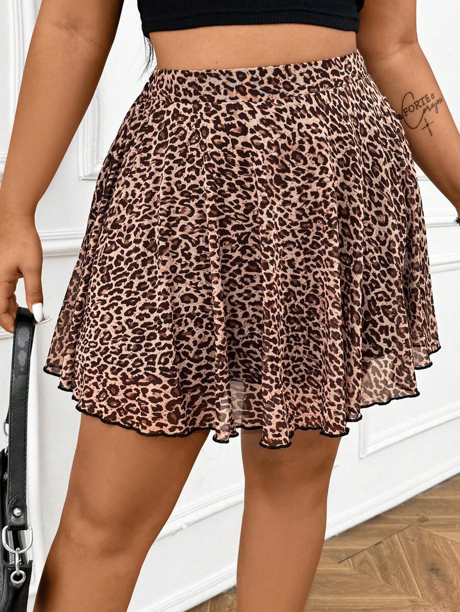 SHEIN EZwear Minifalda informal de estampado de leopardo para mujeres de talla grande