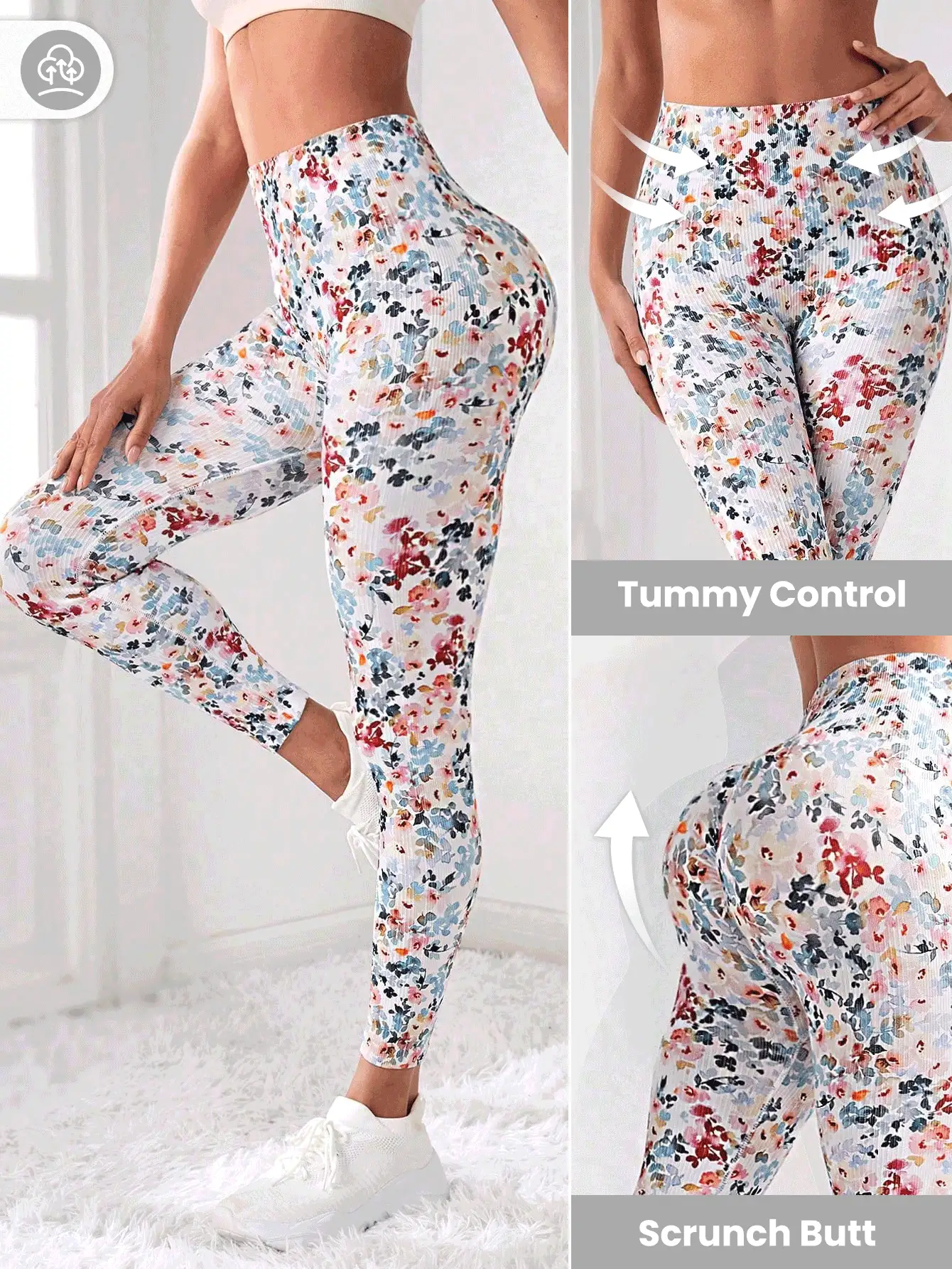 SHEIN Sovereign Charm Floral Print Wide Band Waist Sports Leggings Yoga Women Pants