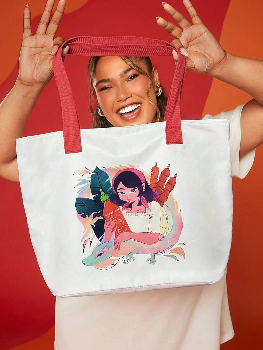 SHEIN X Sriracha by Huy Fong Foods Joyblivion Sac fourre-tout de grande capacité à la mode et portable pour femme, vacances
