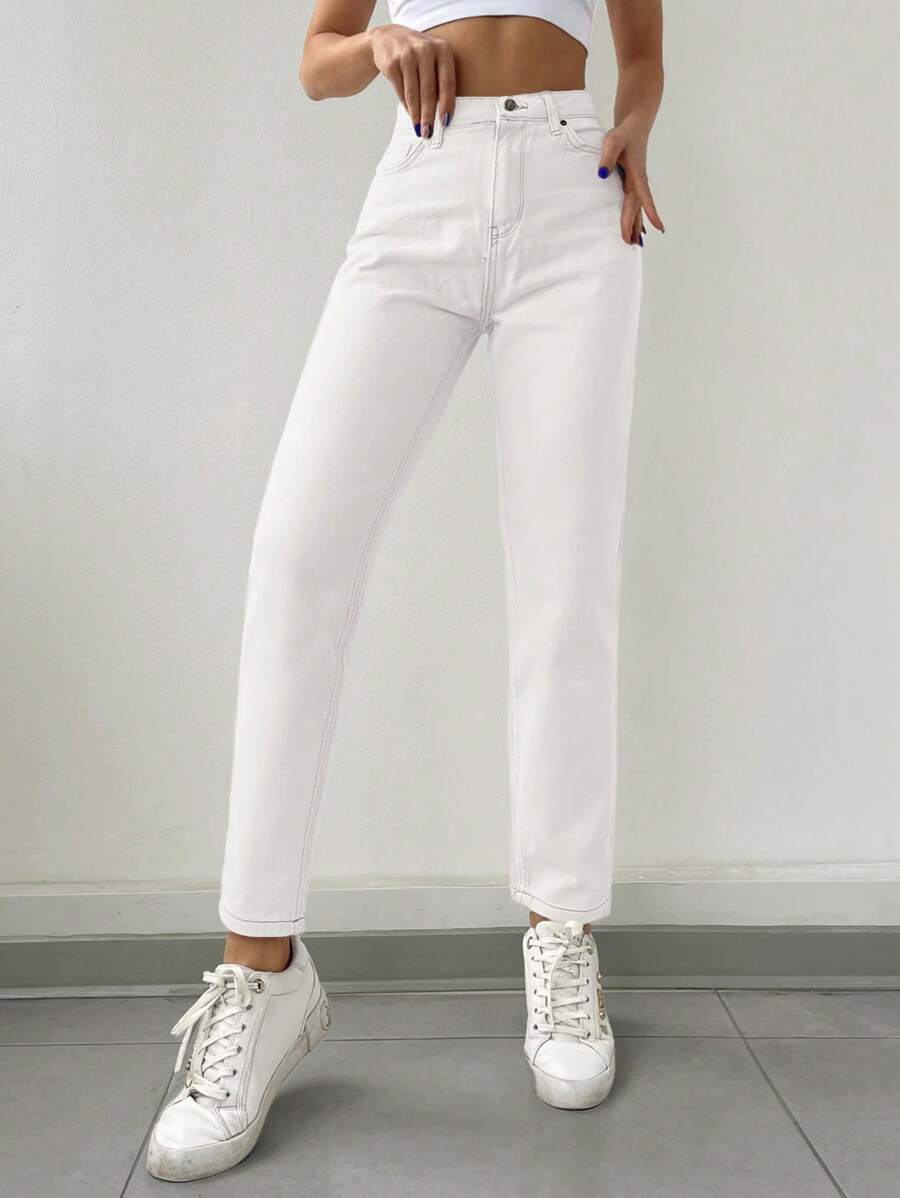 RueChic Pantalon en jean simple et unicolore pour femme, pour un port quotidien
