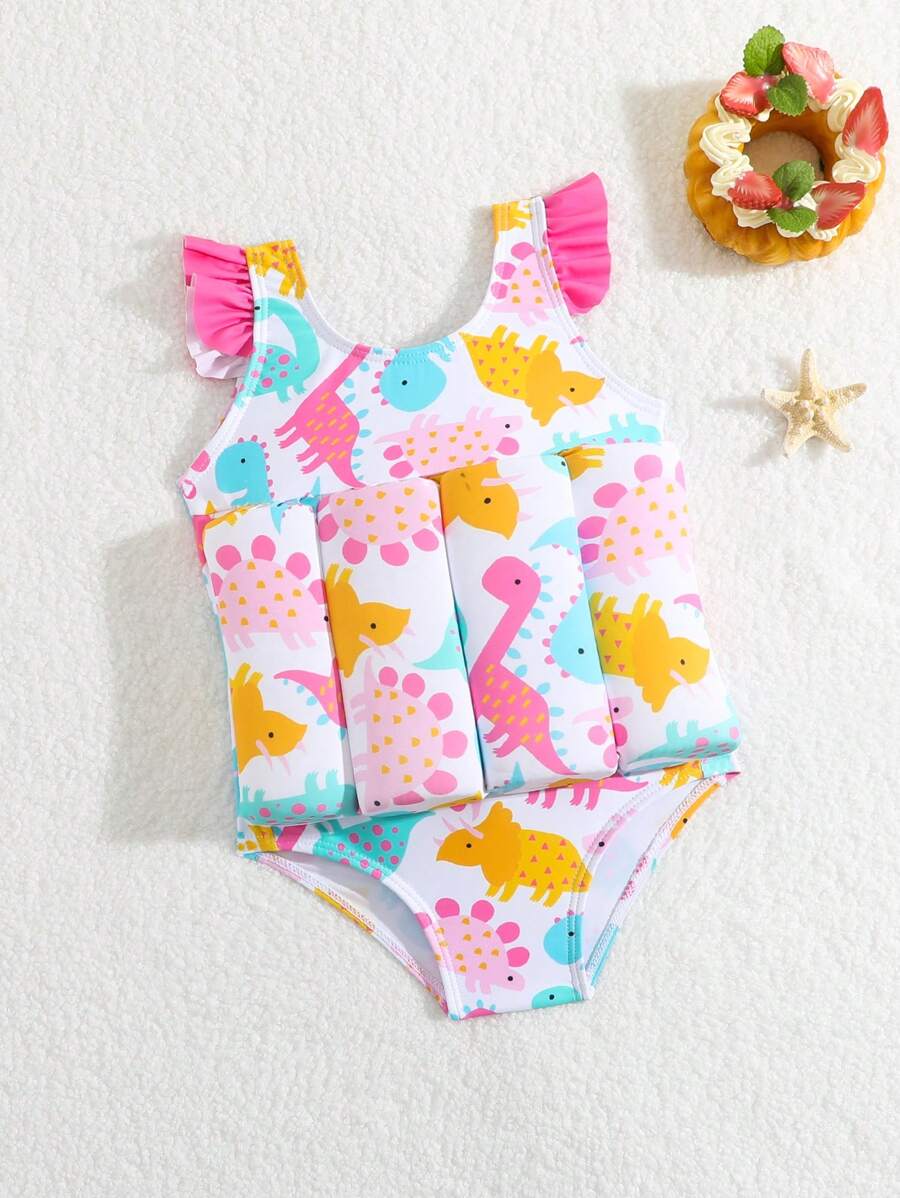 Maillot de bain une pièce gonflable imprimé dinosaure pour bébé fille pour l'été à la plage