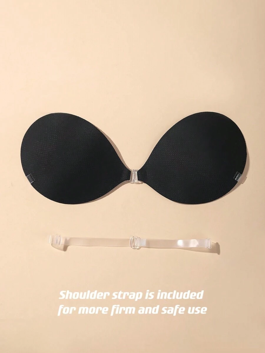New Breathable Mesh Material Round Cup Shaped Bra Inserts Push-Up Pads 1 Pair With Black Color & 1 Shoulder Strap