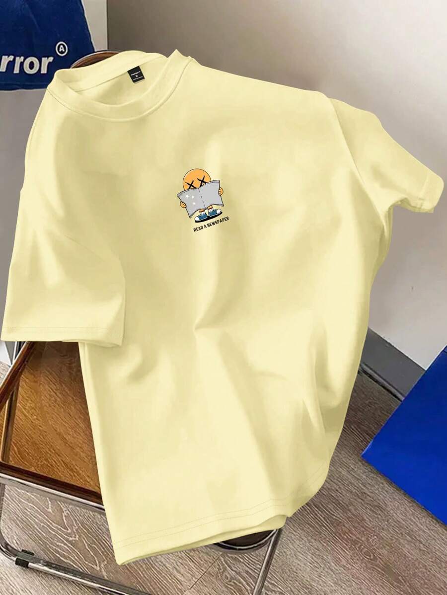Manfinity Hypemode Camiseta casual de verano para hombre con cuello redondo, manga corta y estampado de letras de dibujos animados