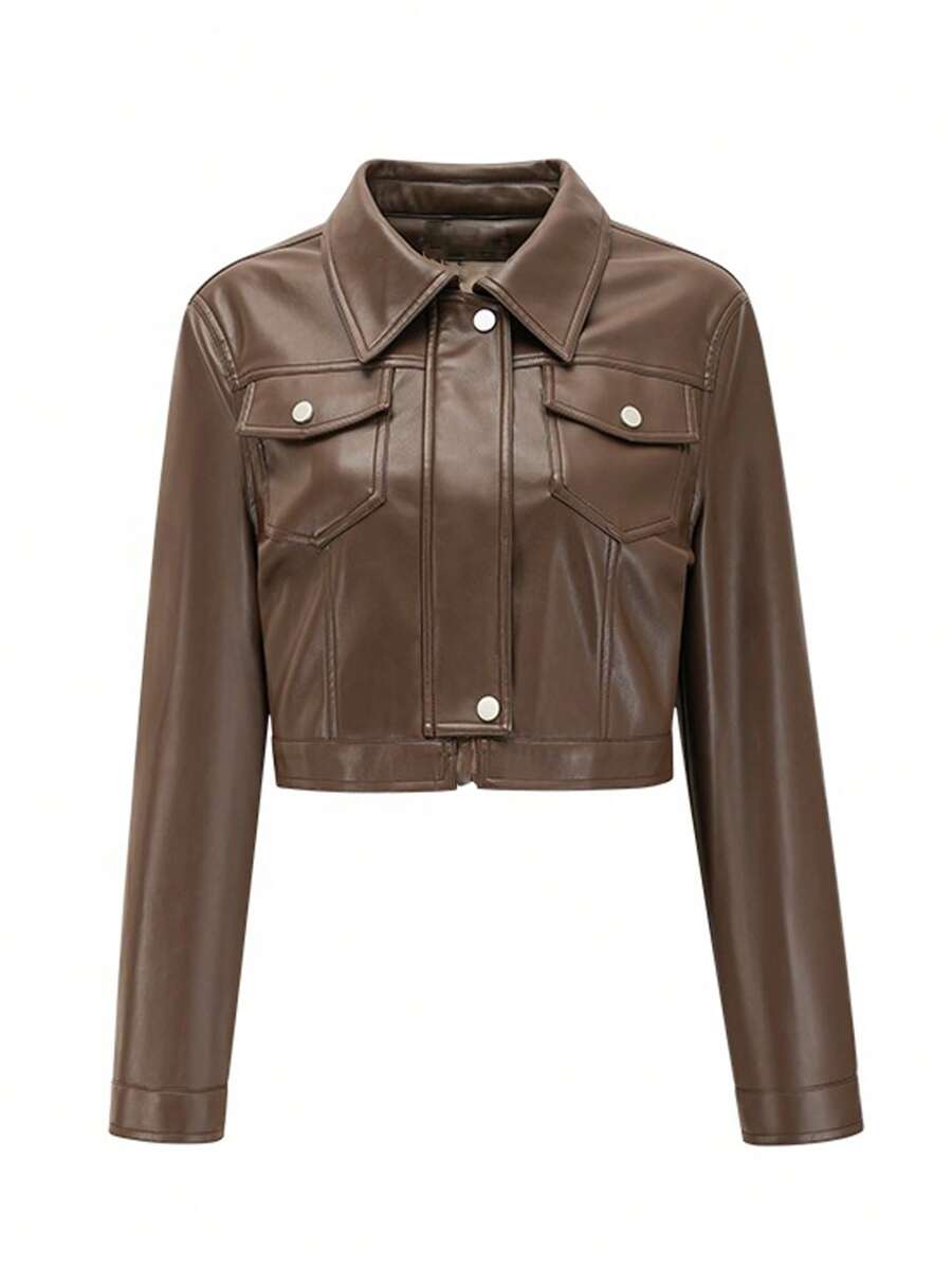 Chiquease Women's Fashionable Cropped PU Leather Jacket For Autumn