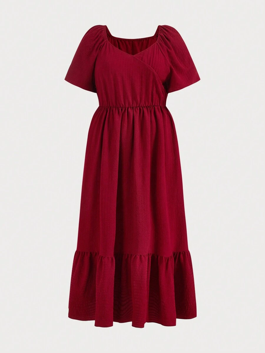 Mulvari Ropa árabe diaria sencilla de unicolor burdeos rojo para mujer de talla grande