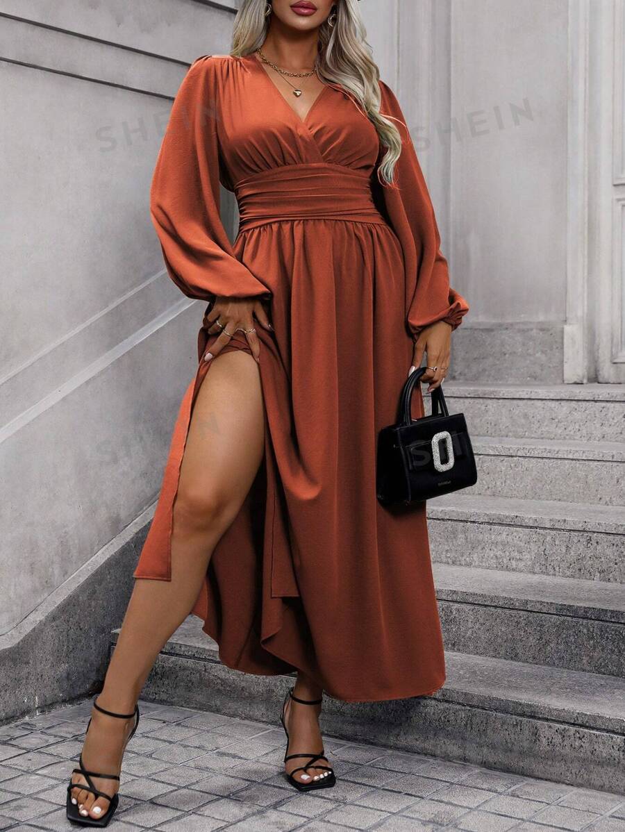 Franclia Vestido largo plisado de unicolor para uso diario para mujer de talla grande