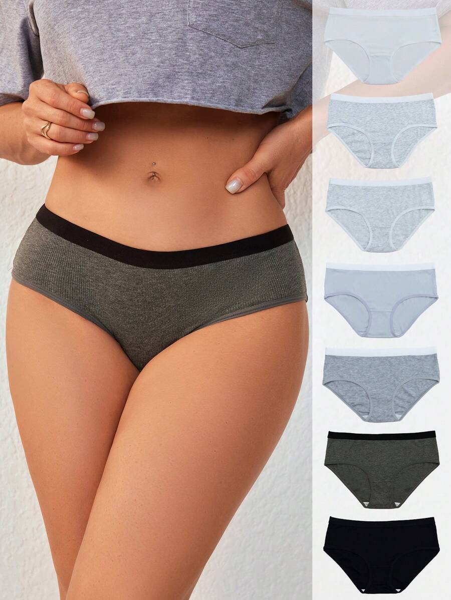 SHEIN Ladies' Fashionable Comfortable Breathable Simple Triangle Panties , 5 Pcs