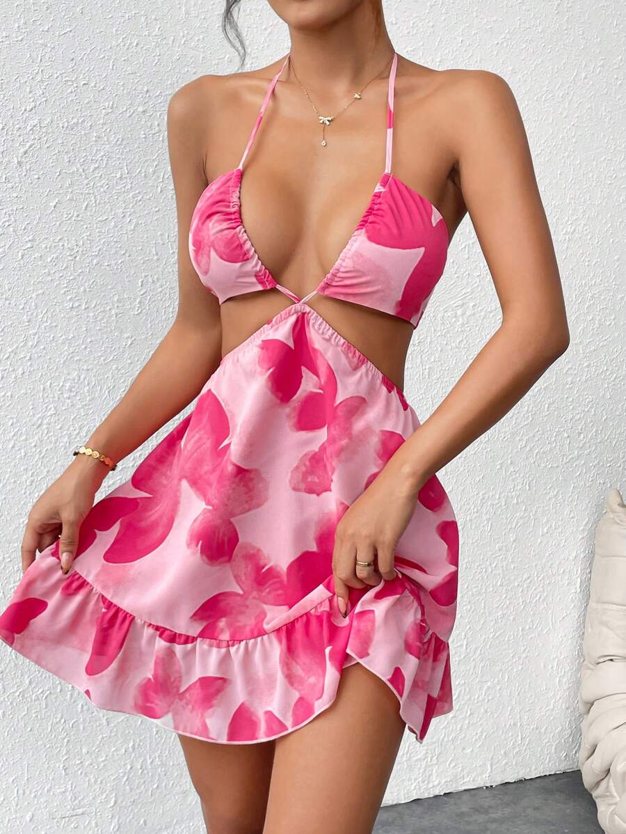 SHEIN PETITE Summer Tie Back Halter Backless Dress