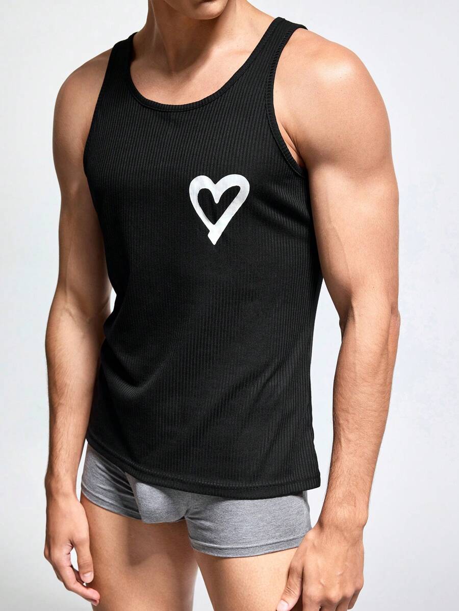 Chaleco con estampado de corazón a la moda para hombres, capa base para las cuatro estaciones