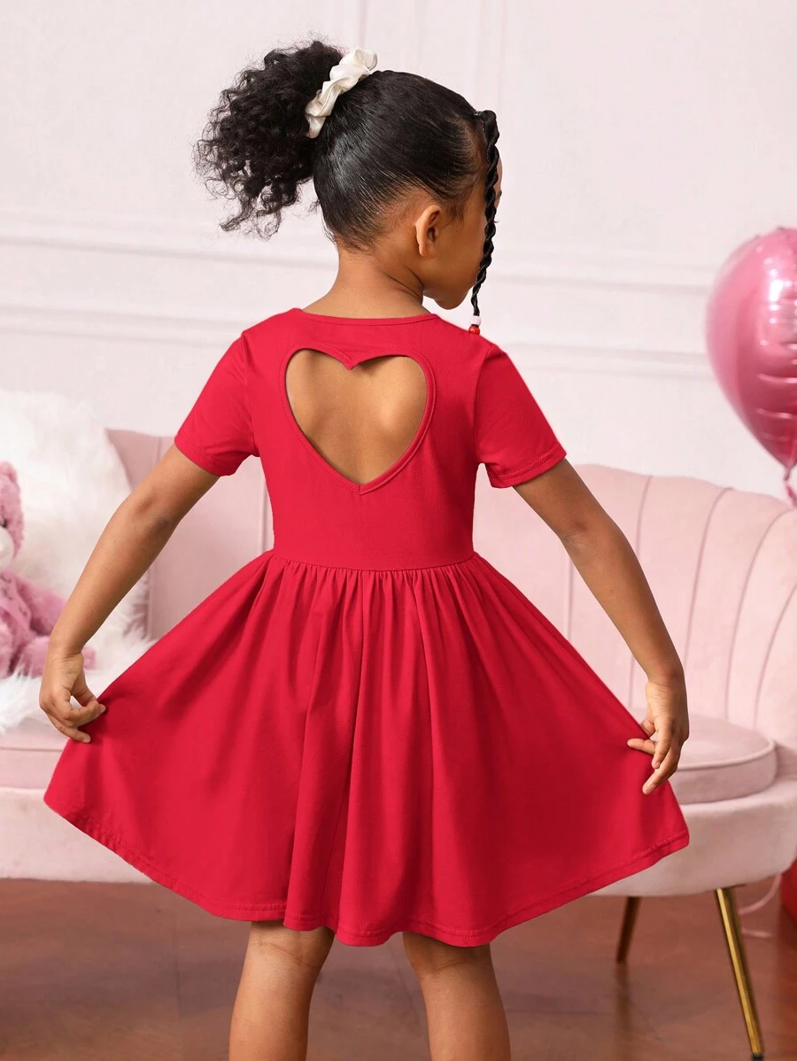 SHEIN Robe courte en tricot unie à manches courtes et dos évidé pour fille jeune, parfait pour un usage décontracté quotidien