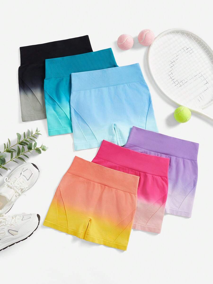 SHEIN Sport Studio Pantaloncini sportivi estivi senza cuciture, super elastici, con colore sfumato