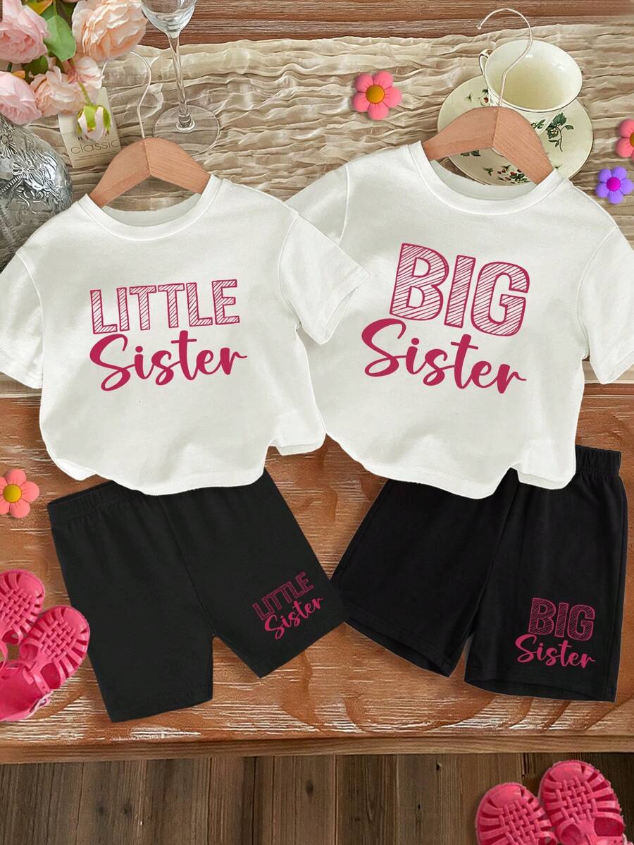 SHEIN Conjunto de 2 peças de blusa e shorts de manga curta minimalista casual para meninas, vendidos individualmente para o verão