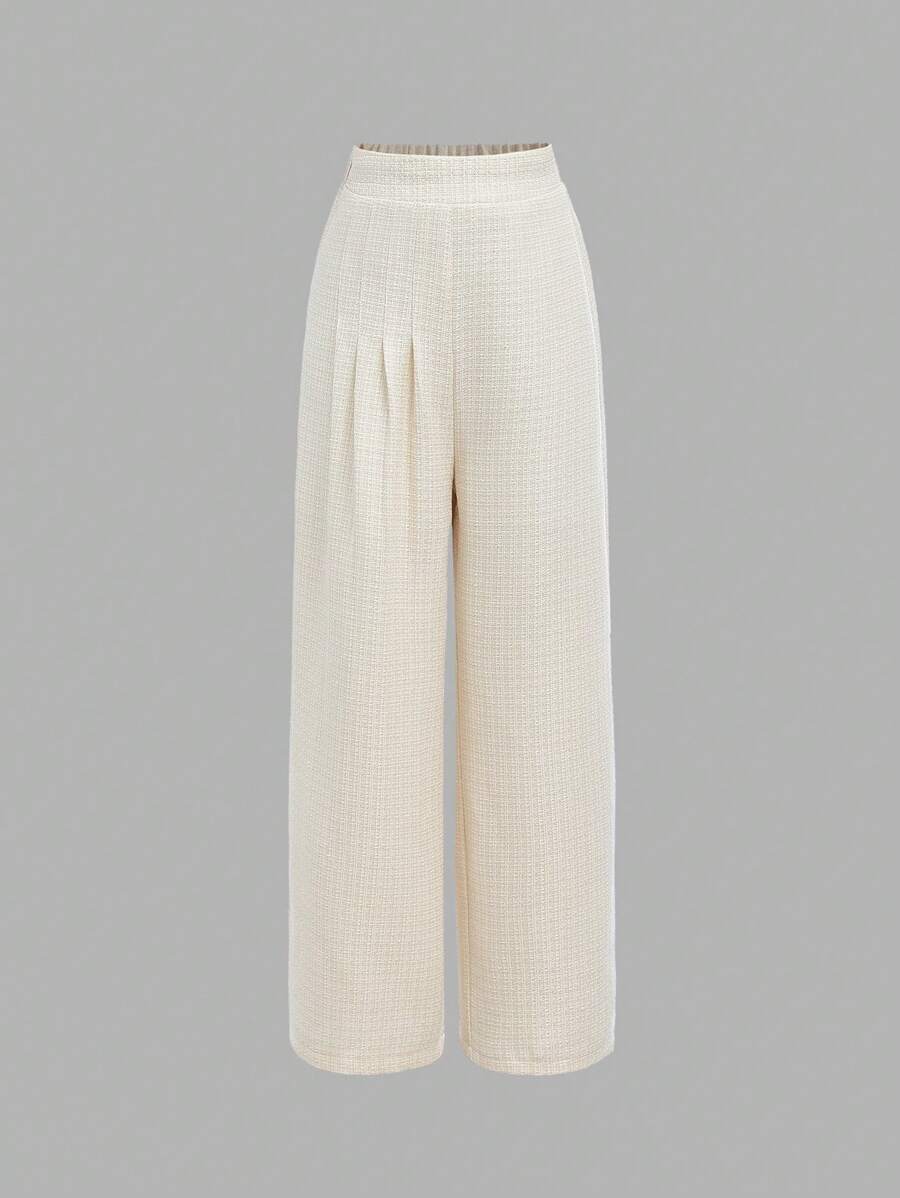 Tween Girl Loose Cute Solid Color High Waist Culottes With One-Sided Pleated Leg, Capri Length