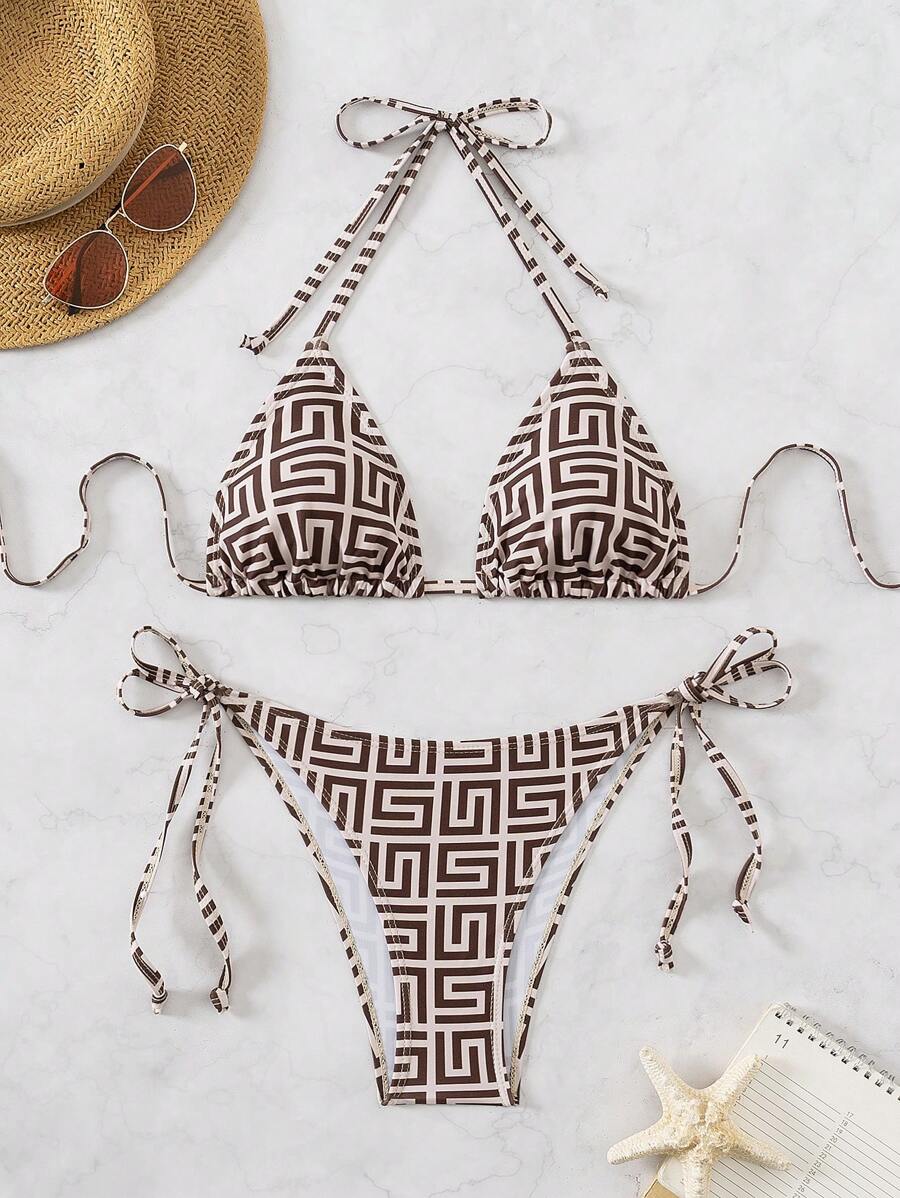 Swim Chiccia Set Bikini Stampato Geometrico per Donne, Spiaggia Estiva