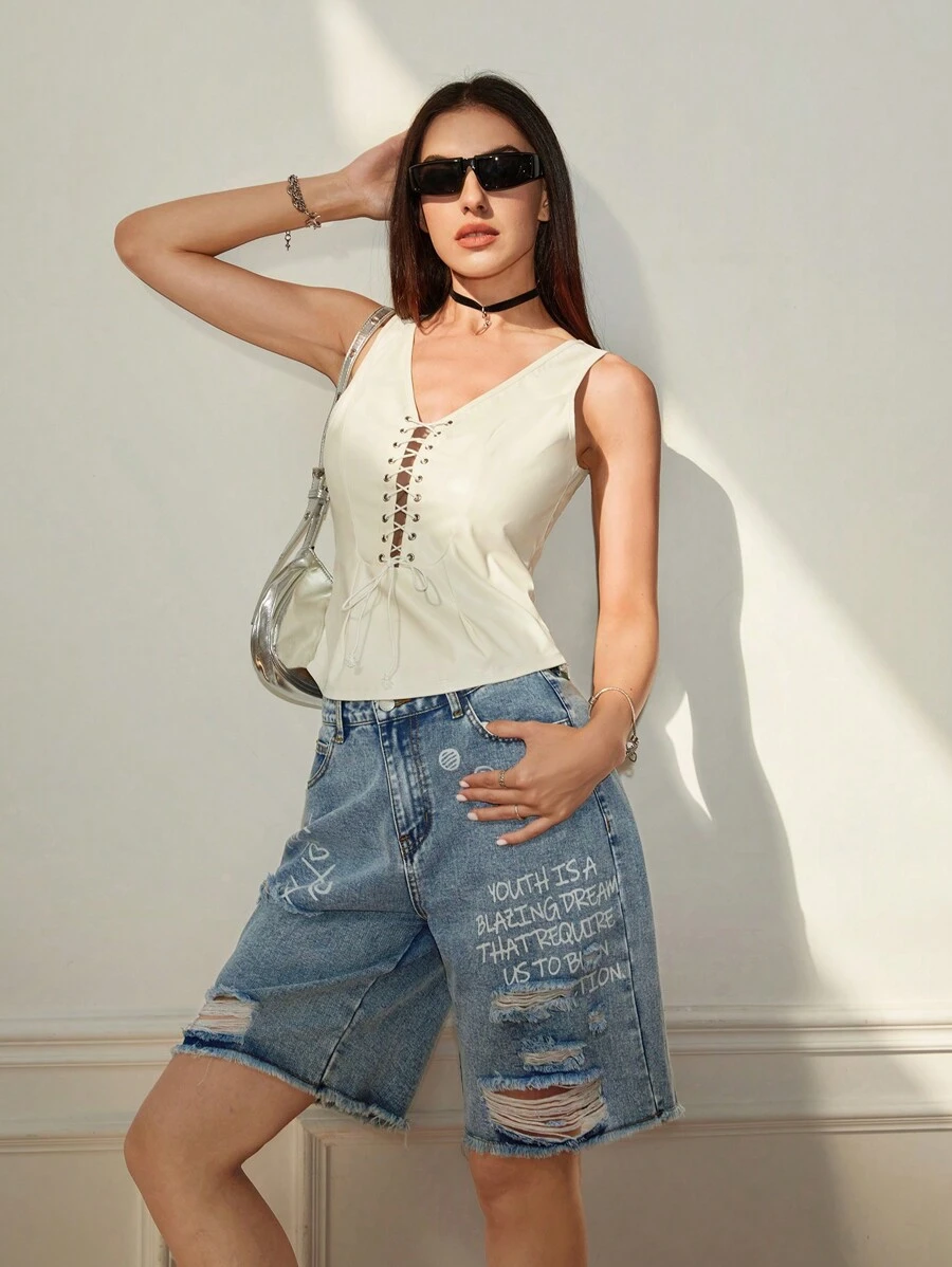 SHEINNeu Women's Solid Color Simple Daily Sleeveless Shirt