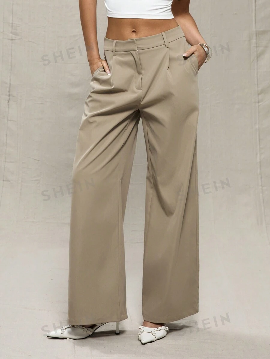 MUSERA Pantalón recto ajustado de trabajo de piedra para oficina, estilo casual de primavera "Old Money"