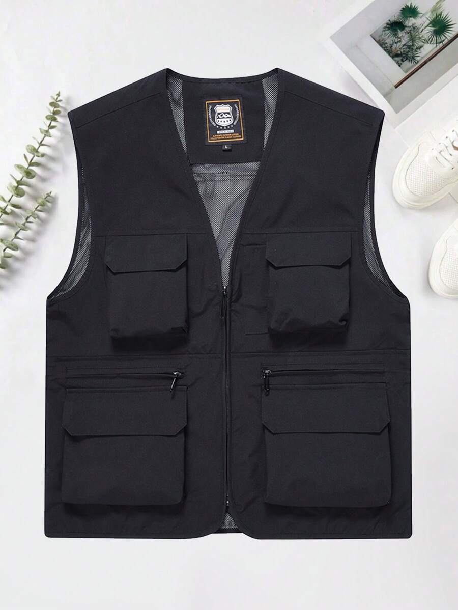 Colete Casual Masculino de Vários Bolsos para Uso ao Ar Livre, Fashion