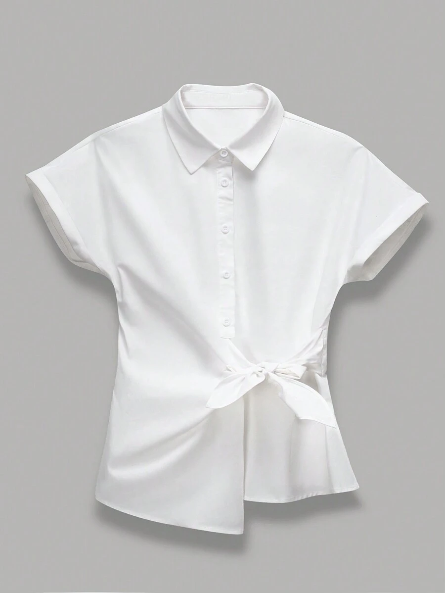 SHEIN EZwear COLLECTION POPLIN SHIRT WITH KNOT DETAIL