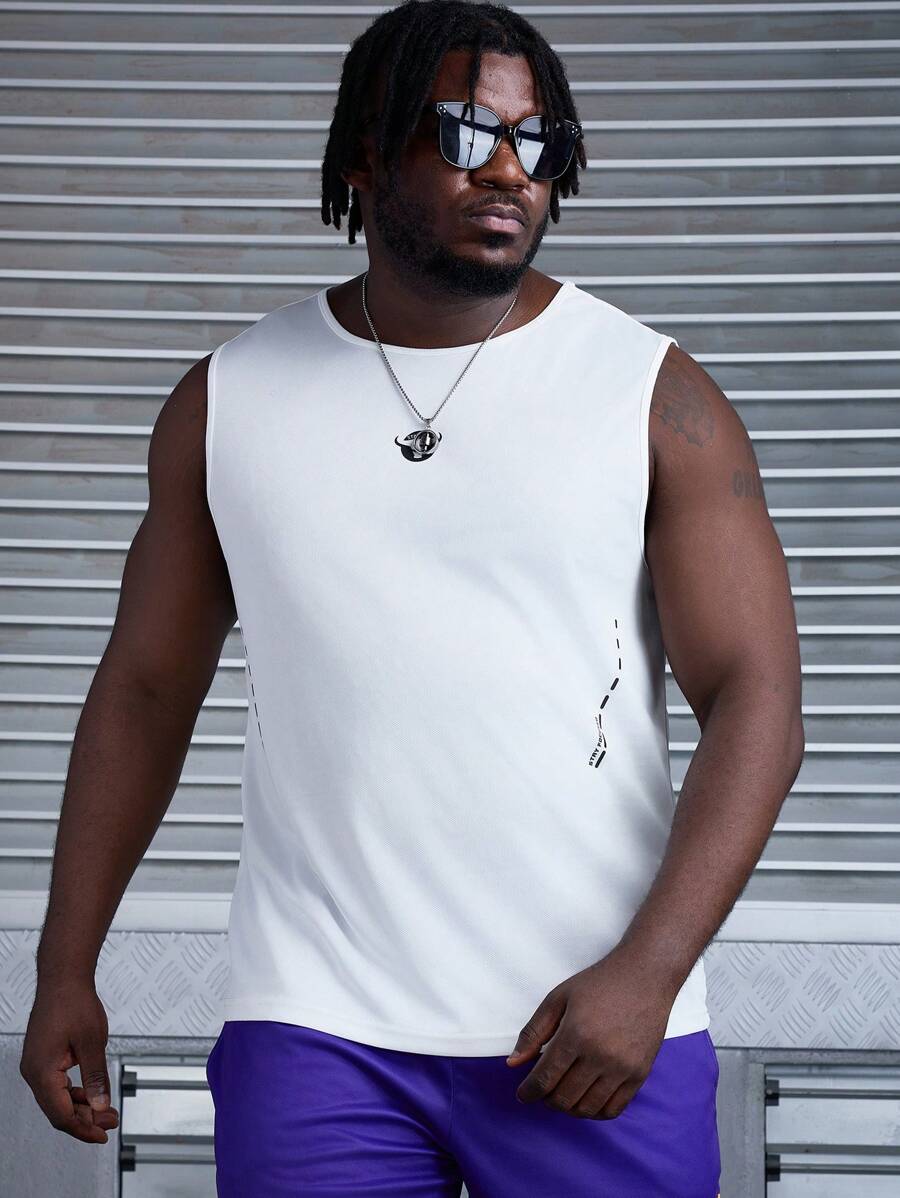 Manfinity Sport Corelite Men's Plus Size Sports Top With Printed Graphics And Wide Straps