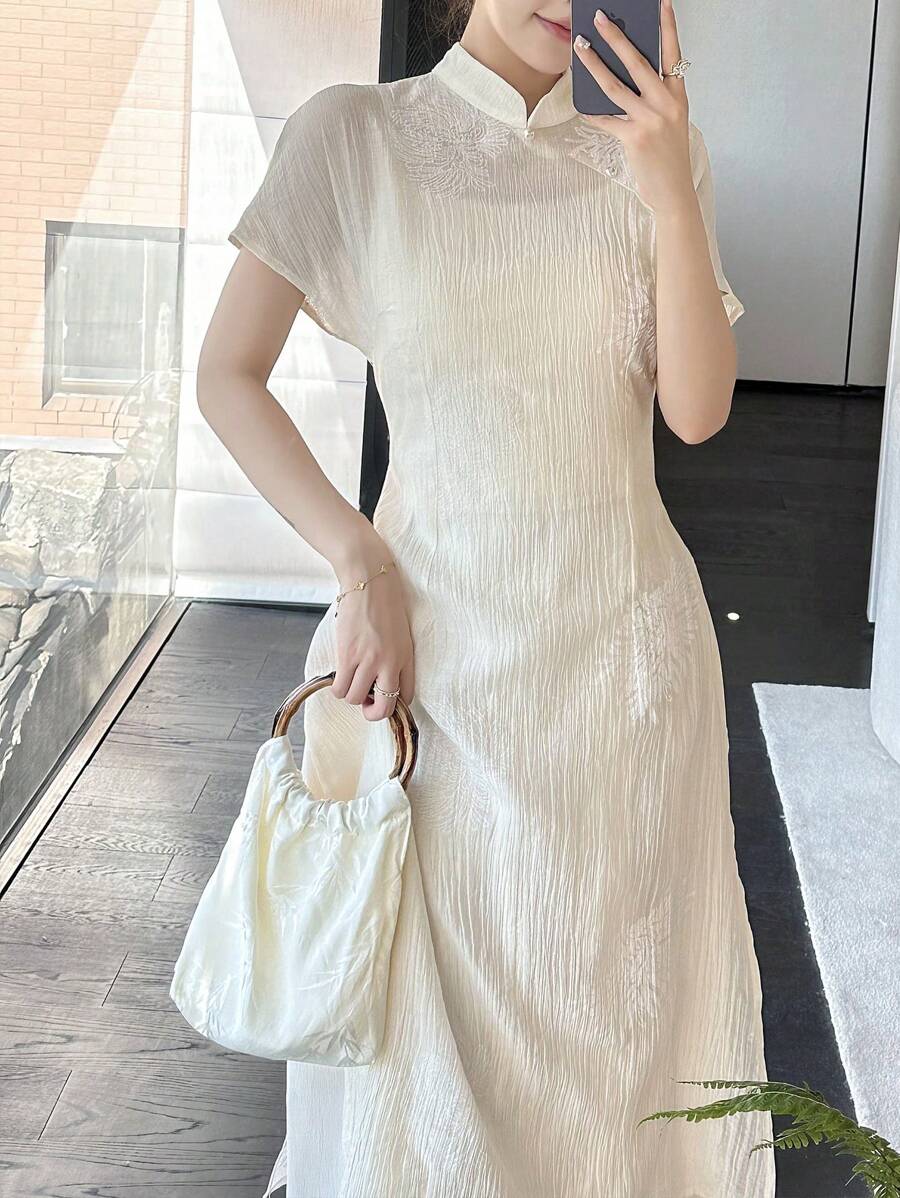 Modelyn Women's Simple Daily Short Sleeve Traditional Chinese Clothing Set, Solid Color, Hanfu Sets