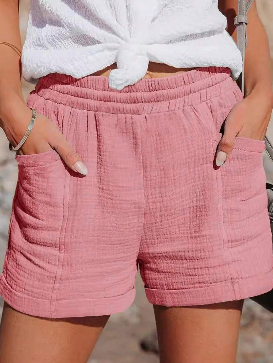 INAWLY Dames zomer casual effen kleur shorts met twee zakken