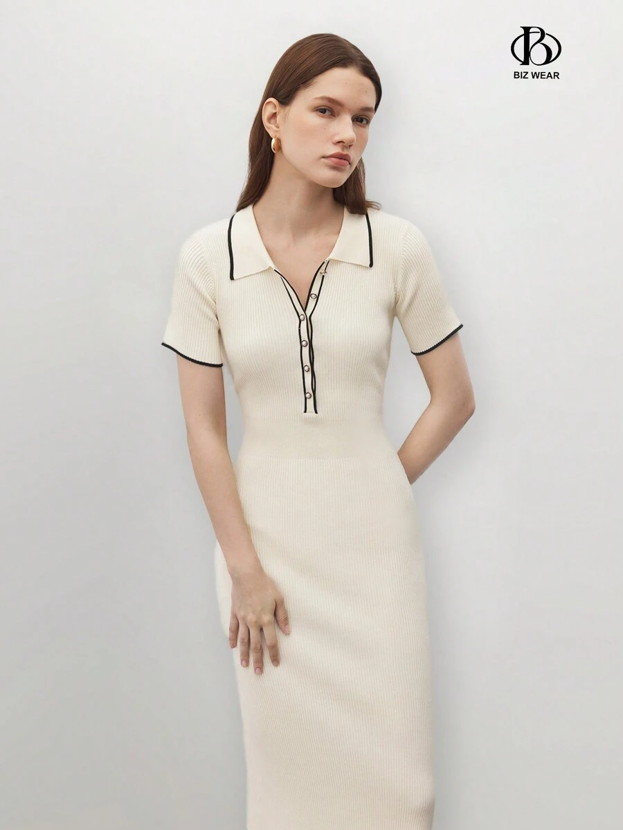 BizChic Vestido casual de mujer con media solapa, conjunto de ropa de mujer para otoño