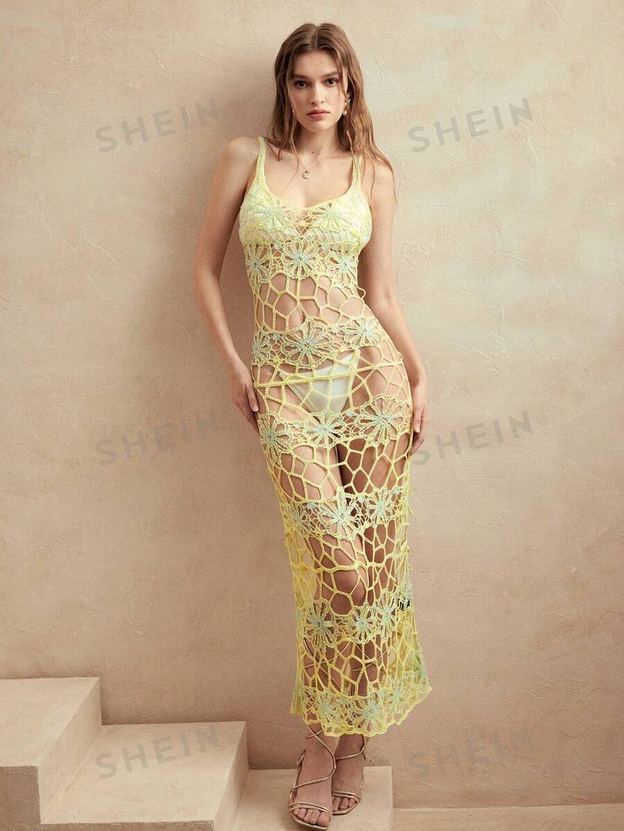 Anewsta Vestido cubre-maesh unicolor sin mangas con patrón de flores tie-dye, verano