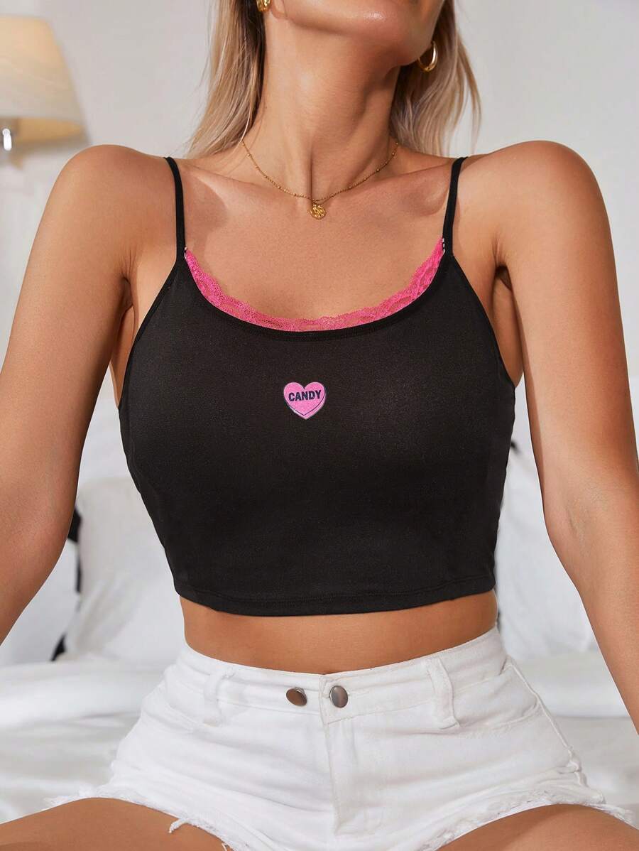 SHEIN Camisola / camiseta / chaleco básico para mujer con encaje impreso y decorado para todas las estaciones