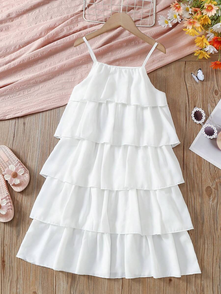 Sommerliches Freizeitkleid für Tween Mädchen mit Kuchen-Cami-Stil Einfarbig