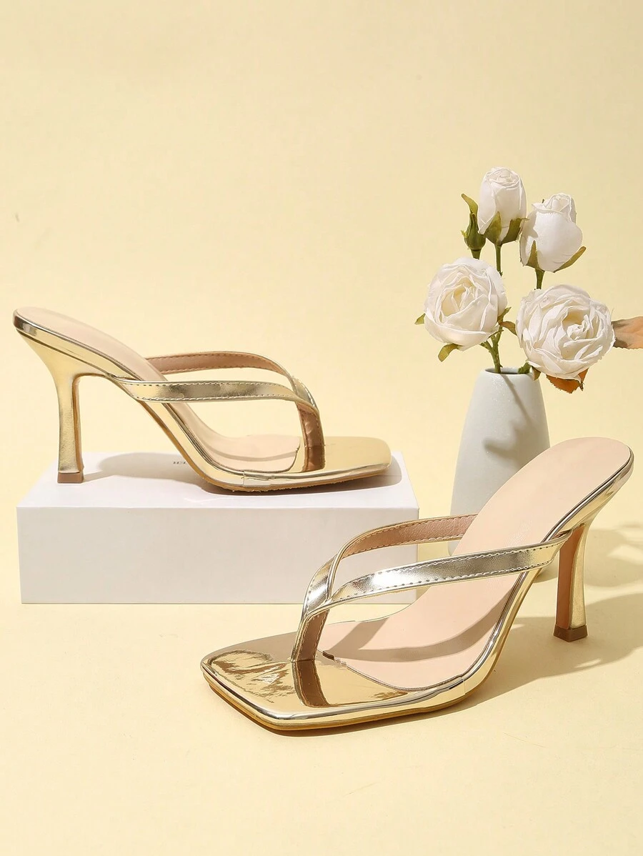 Klassische einfache Sandalen für Damen mit Riemen und offenem Zehenbereich, mit hohen Absätzen