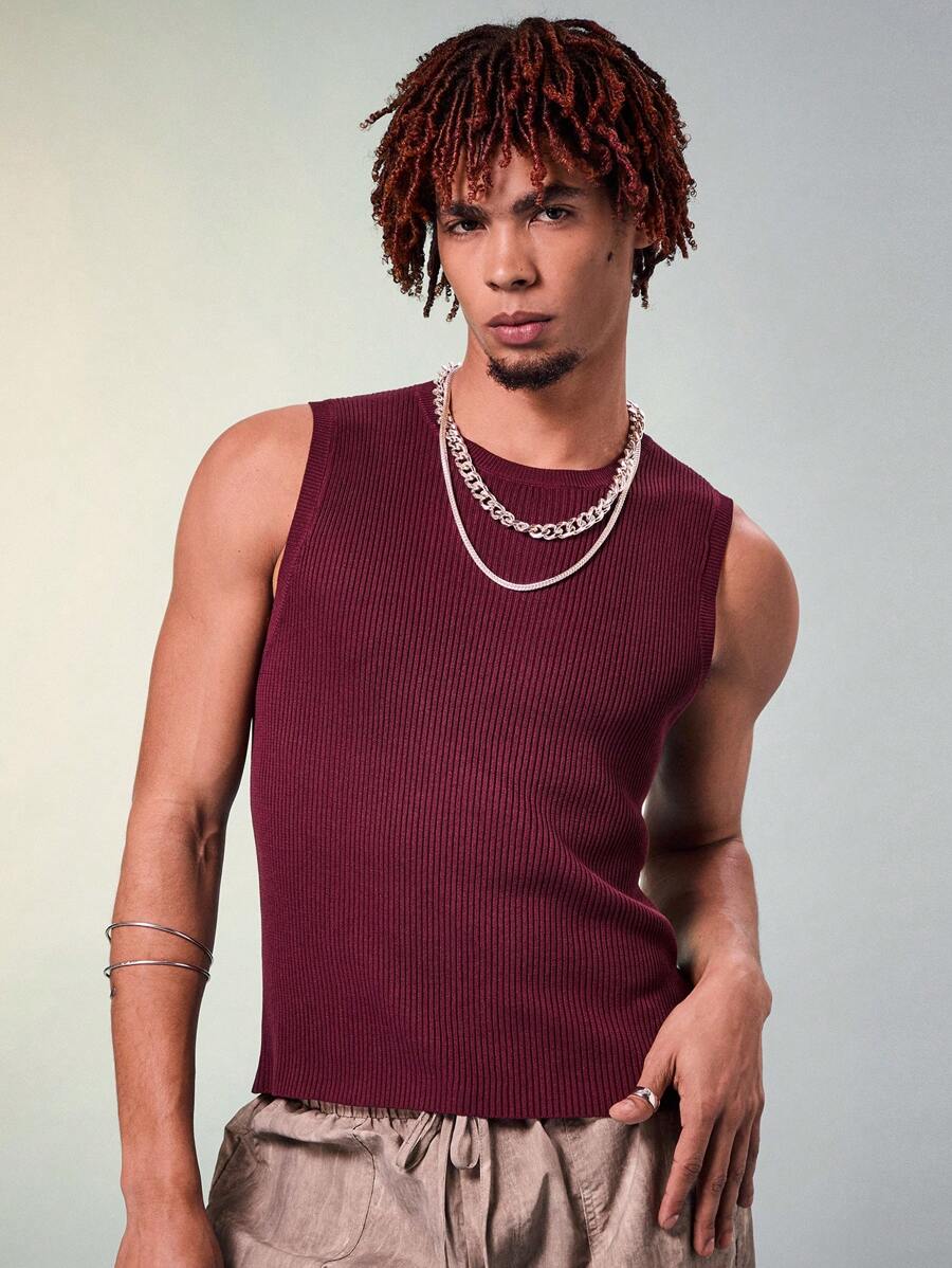 Manfinity Fever City Chaleco de punto para hombre con mangas sin mangas y unicolor, para verano